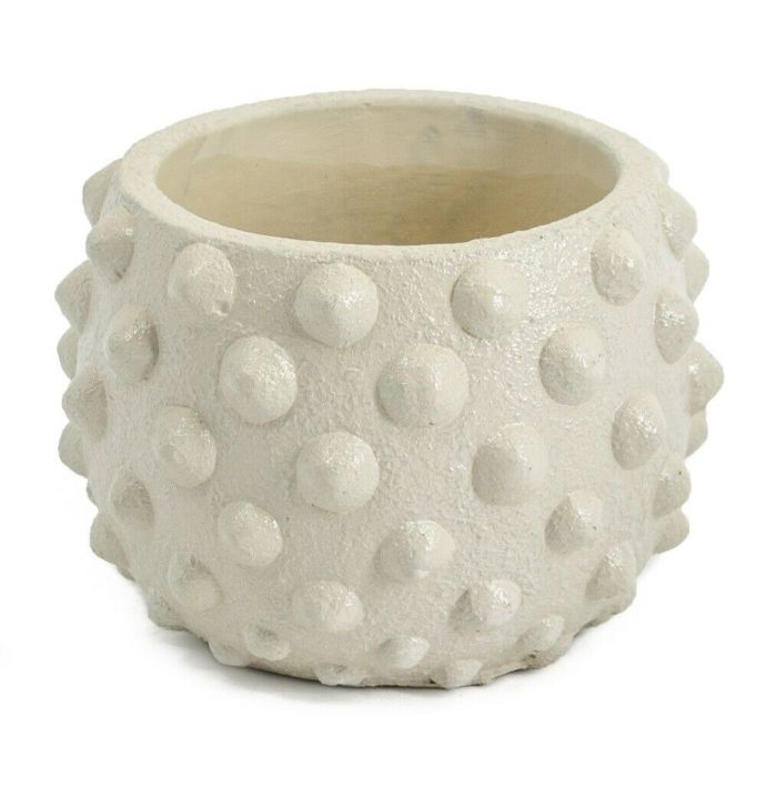 Aardewerk vaas dots off-white