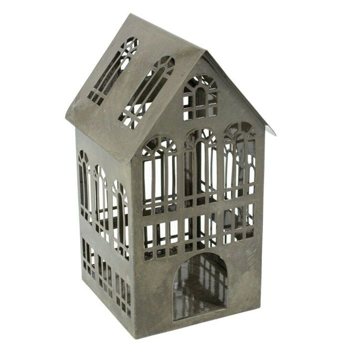 Metalen huisje waxinehouder olive