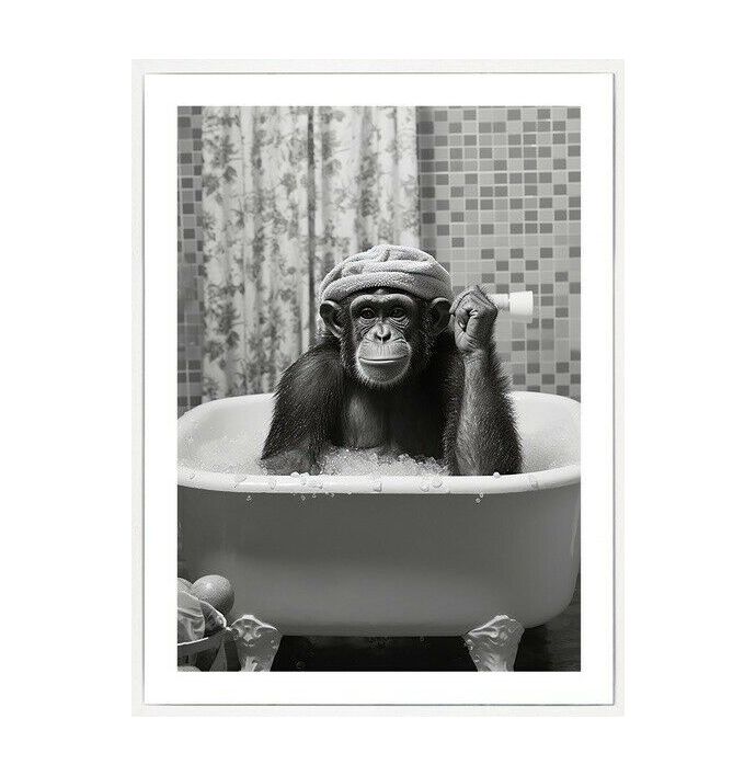 Schilderij aap in bad