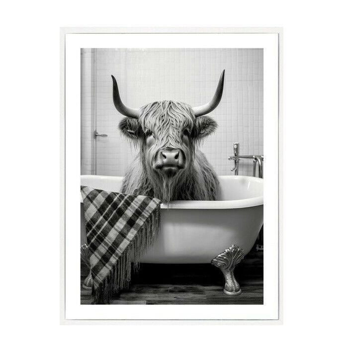 Schilderij Schotse Hooglander in bad