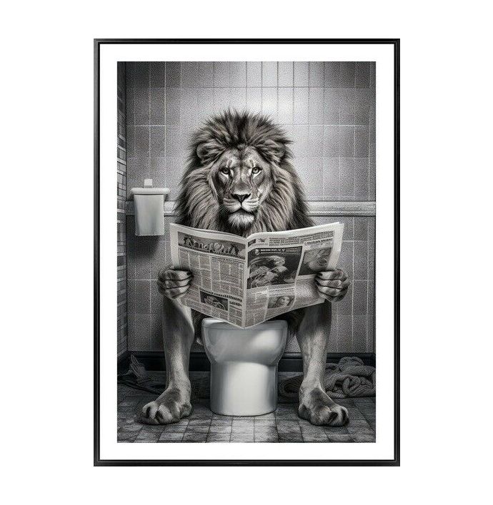 Schilderij leeuw op toilet