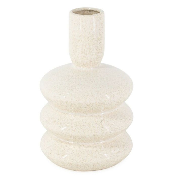 Aardewerk vaas disk beige