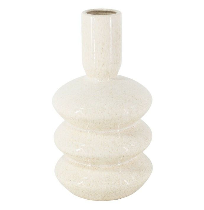 Aardewerk vaas disk beige 