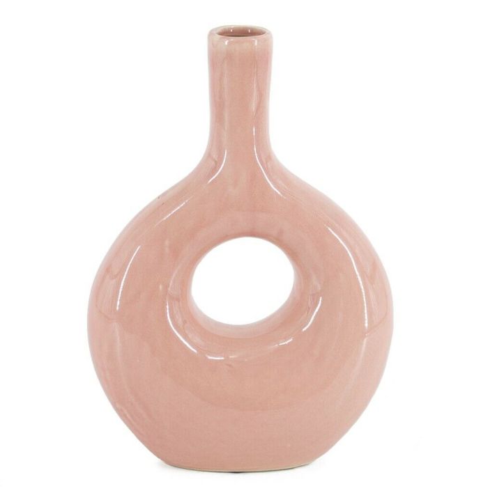 Aardewerk donut vaas pink/roze