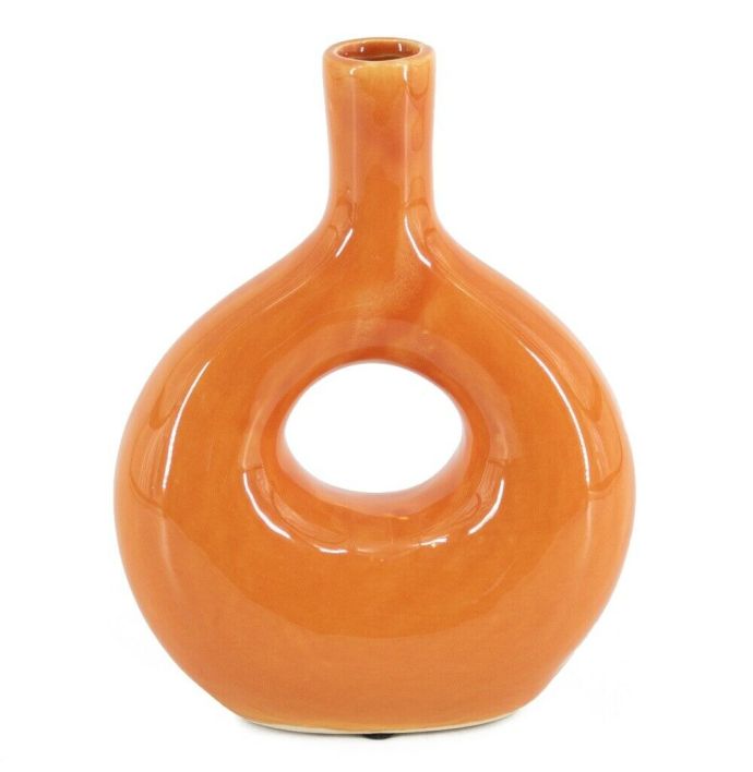 Aardewerk donut vaas tangerine/oranje