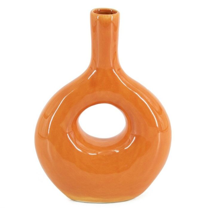 Aardewerk donut vaas tangerine/oranje