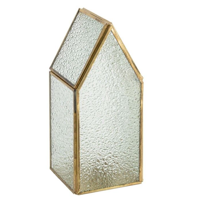Metalen windlicht huisje met glas 