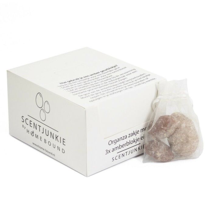 Organza zakje met 3x amberblokje Paaseieren ´Original amber´