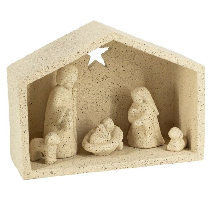 Aardewerk kerststal beige