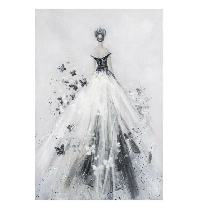 Schilderij zwart/wit vrouw jurk