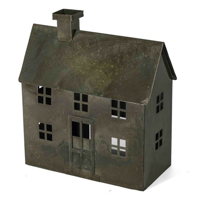 Metalen windlicht huis olive