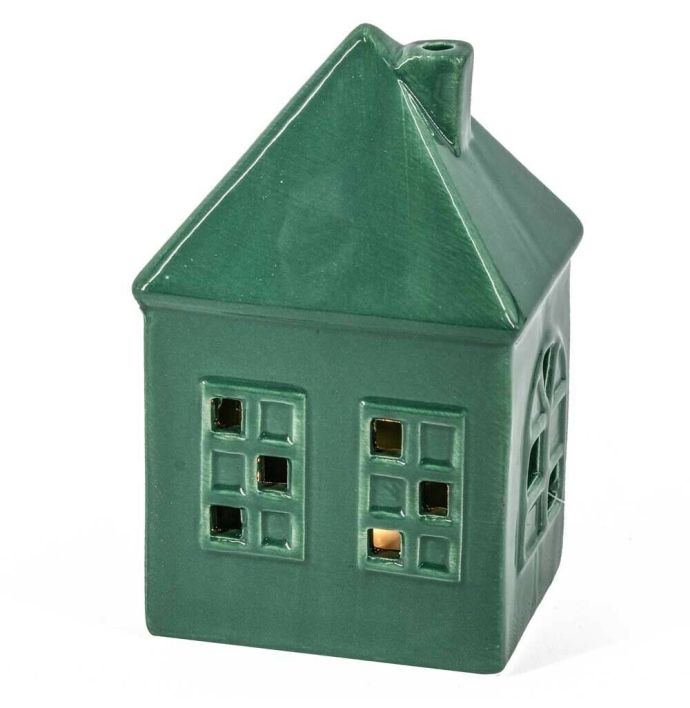 Aardewerk huisje met LED groen