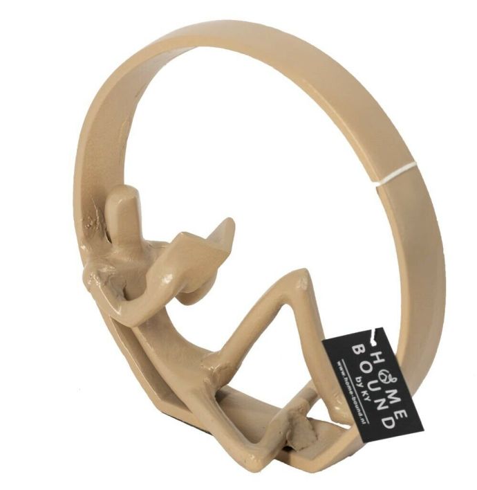 Decoratiebeeld metaal 'de zittende lezer' beige