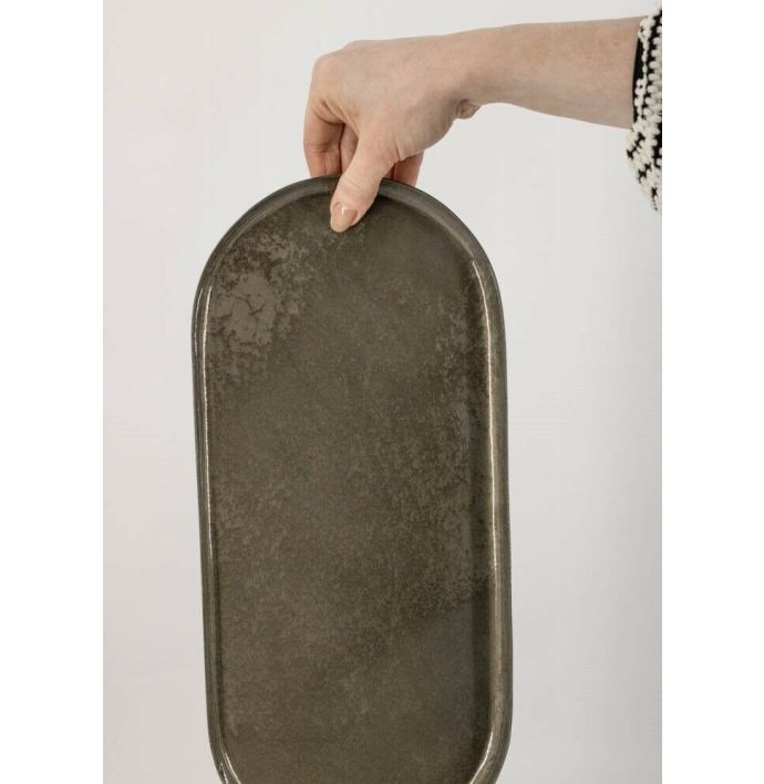 Metalen dienblad ovaal olive 