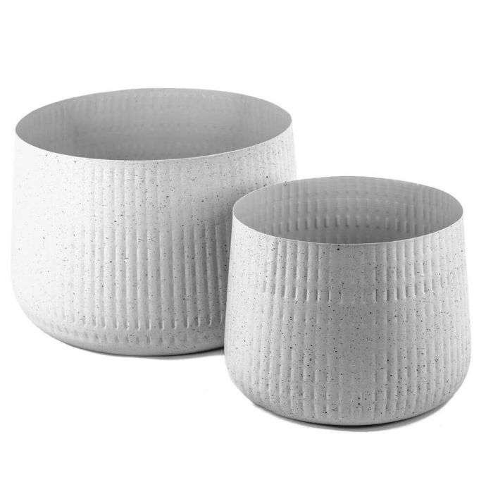 Metalen bloempot set van 2 white dots
