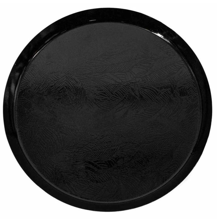 Metalen dienblad rond leaves zwart