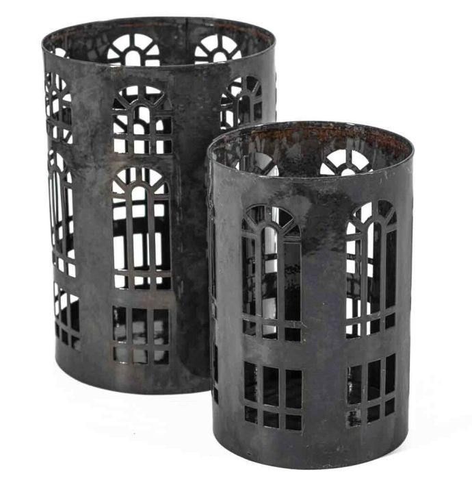 Set van 2 windlichten rond blauw 