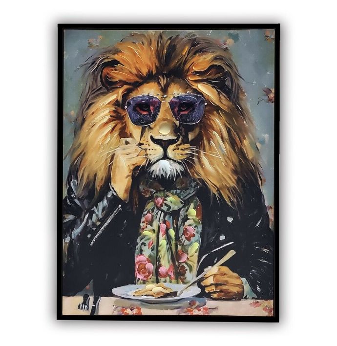 Schilderij leeuw dineren