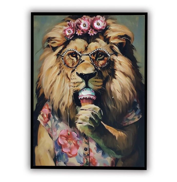 Schilderij leeuw met ijsje