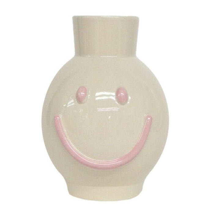 Aardewerk vaas smiley roze 