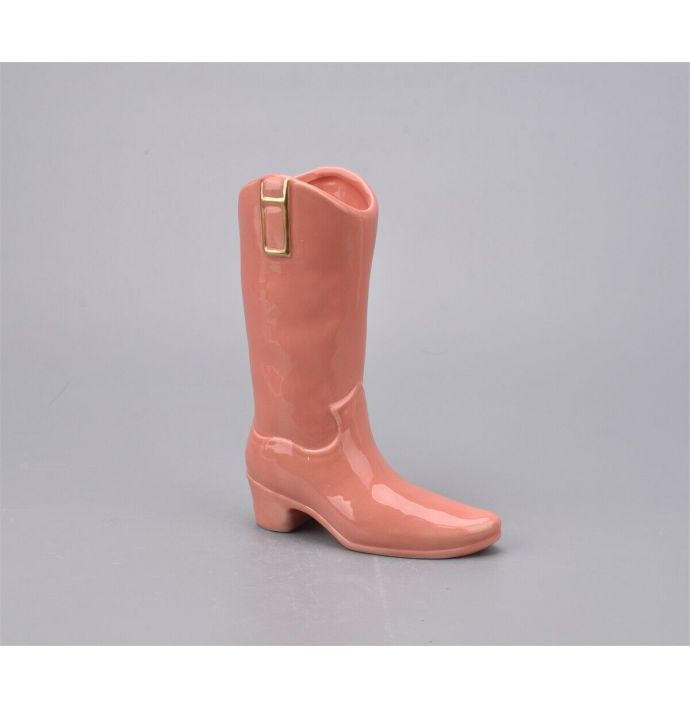Aardewerk vaas cowboy laars salmon