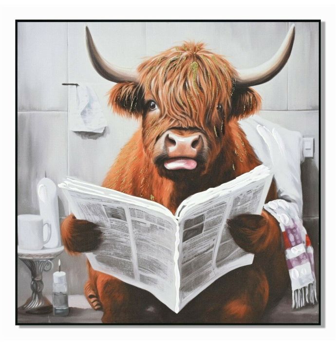 Schilderij schotse hooglander toilet