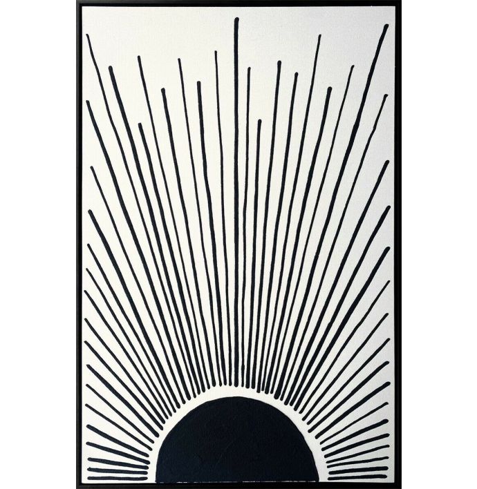 Schilderij zon lijntekening zwart/wit 80x120cm