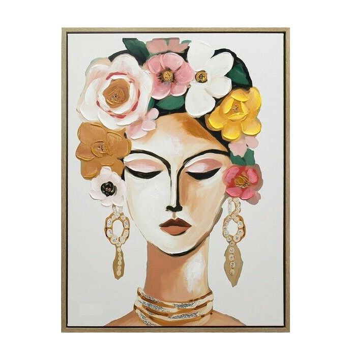 Schilderij met frame vrouw bloemenkrans