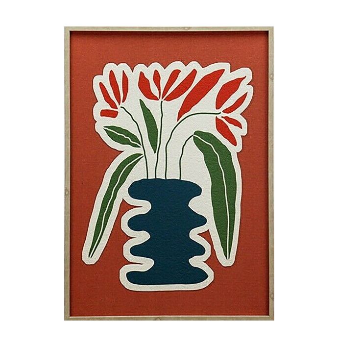 Schilderij vaas met bloemen relief