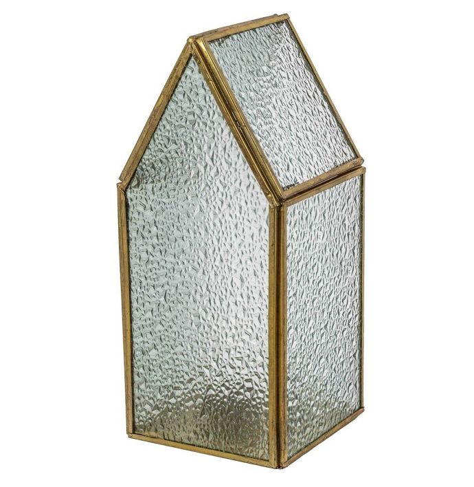 Metalen windlicht huisje met glas 