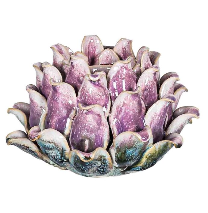 Aardewerk kaarsenstandaard flower unique pink