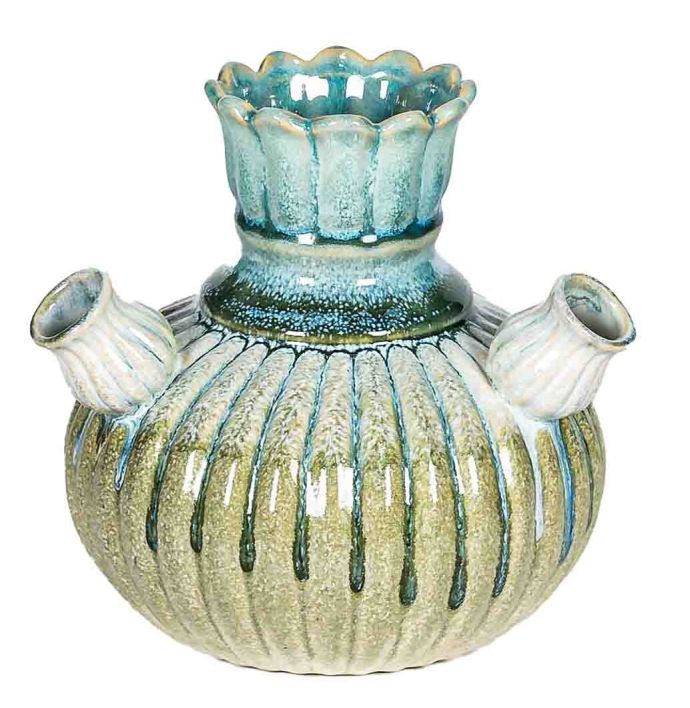 Aardewerk tulpenvaas blauw