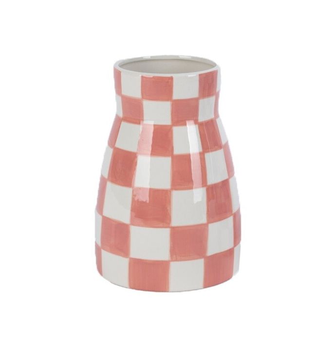Aardewerk vaas check peach