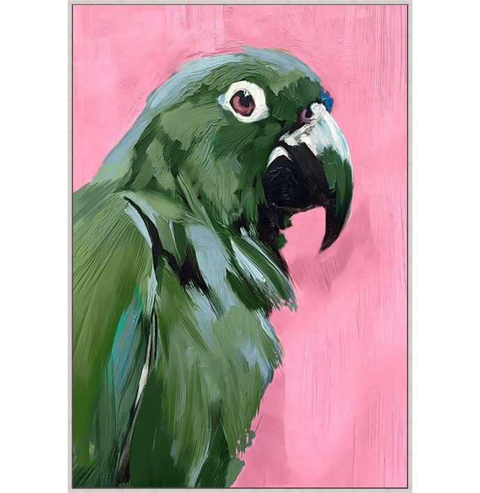 Schilderij Papegaai groen/roze