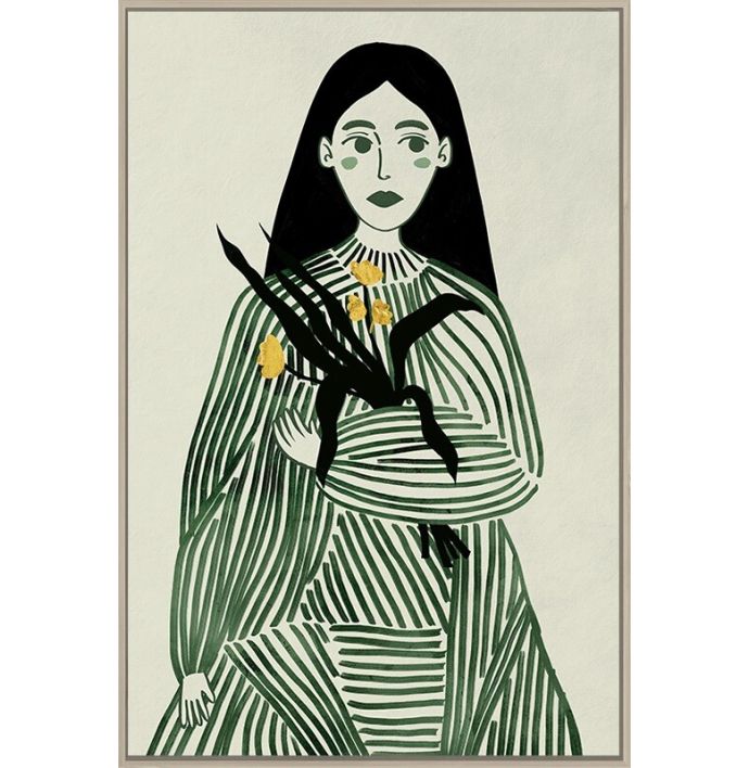 Schilderij vrouw lijntekening groen