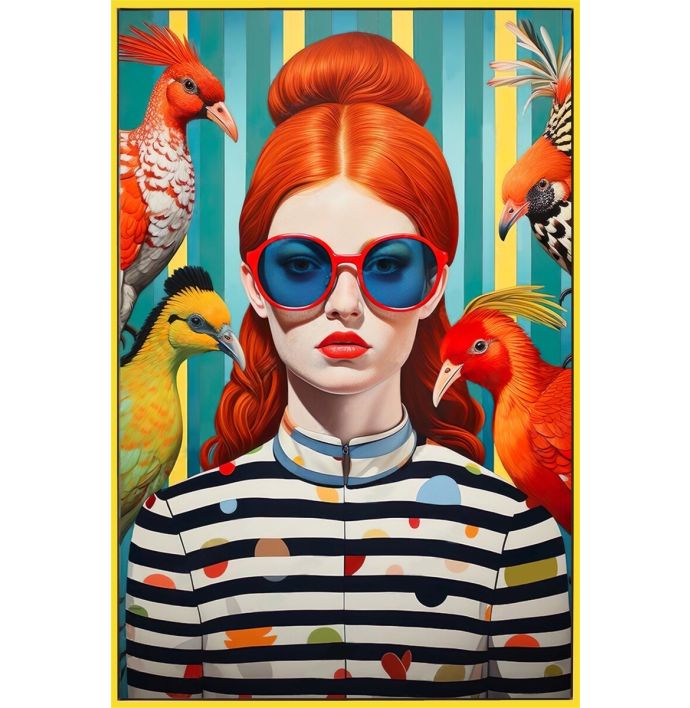 Schilderij 'Vrouw vogels colourfull'