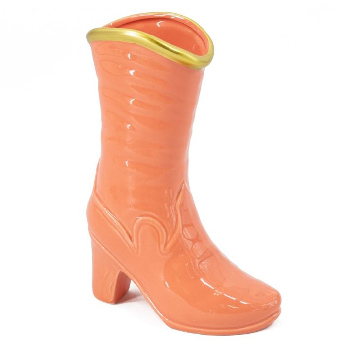 Aardewerk vaas laars salmon