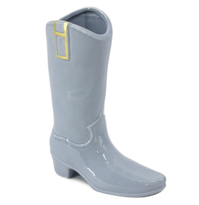 Aardewerk vaas cowboy laars blauw 