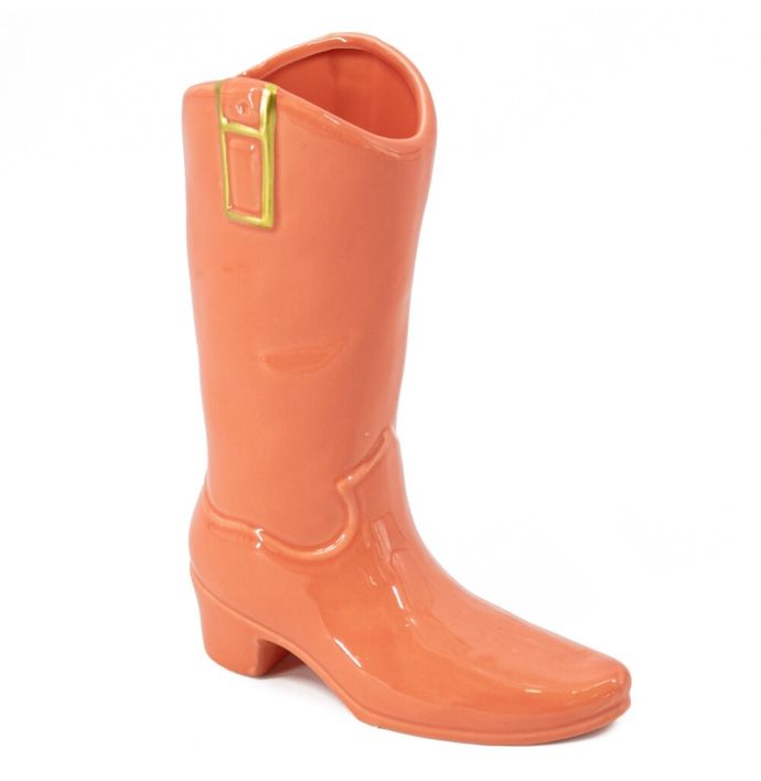 Aardewerk vaas cowboy laars salmon