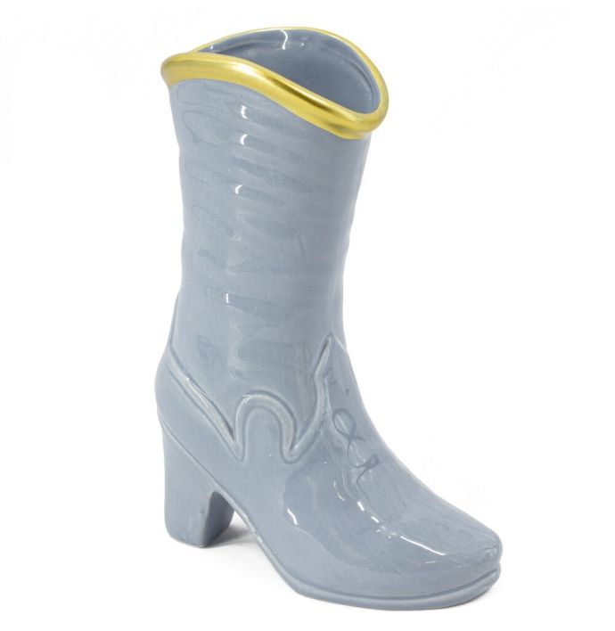 Aardewerk vaas laars blauw 