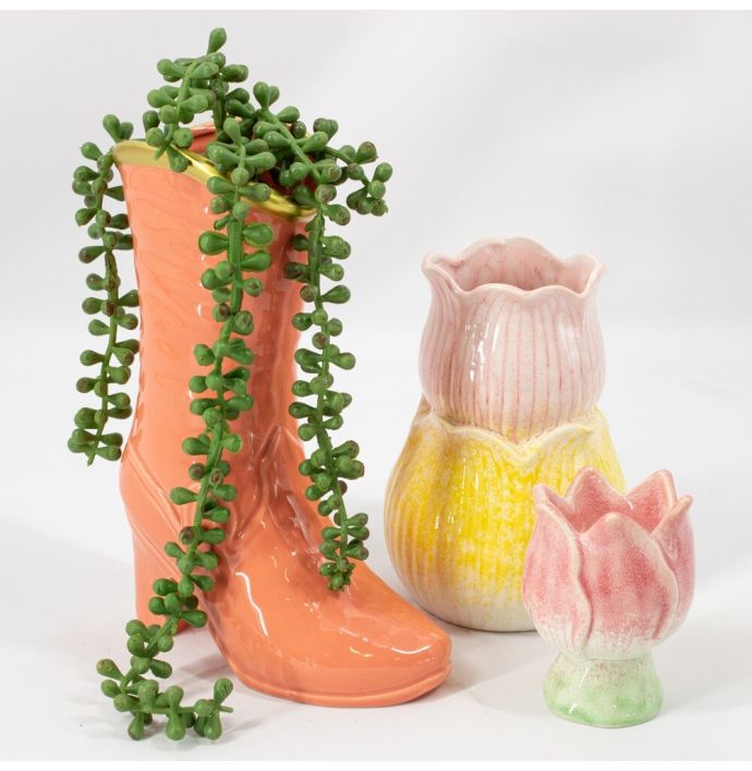 Aardewerk vaas laars salmon