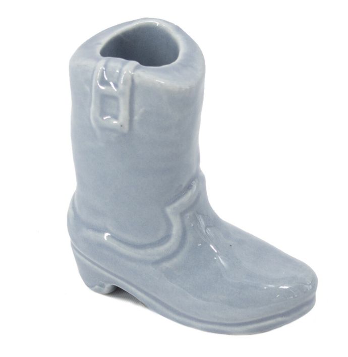 Aardewerk kaarsenstandaard cowboy laars blauw