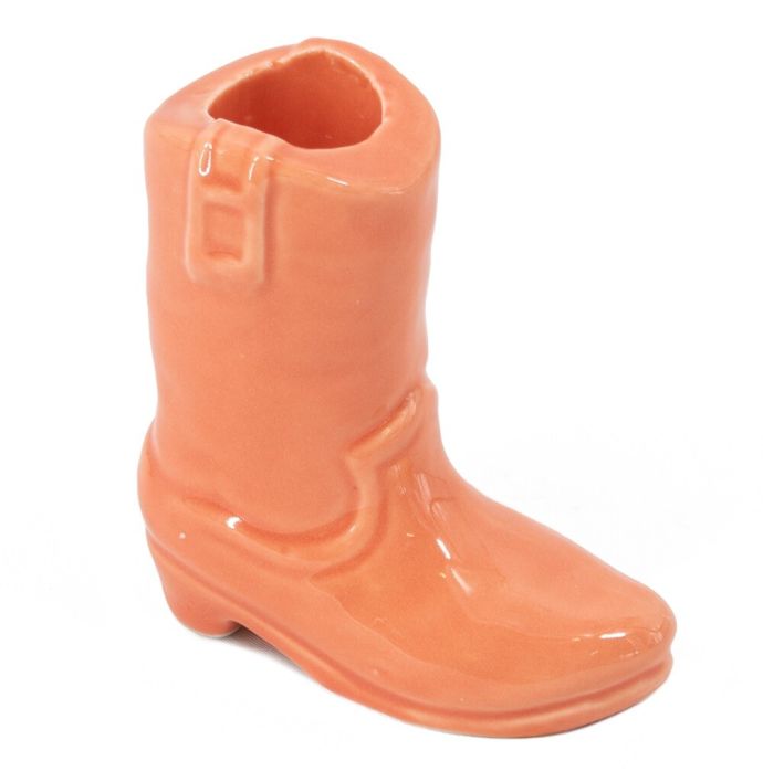 Aardewerk kaarsenstandaard cowboy laars salmon