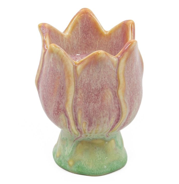 Aardewerk kaarsenstandaard tulp peach