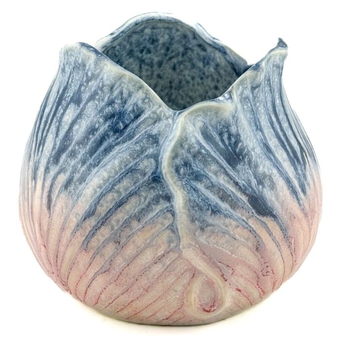 Aardewerk vaas tulp blauw/roze