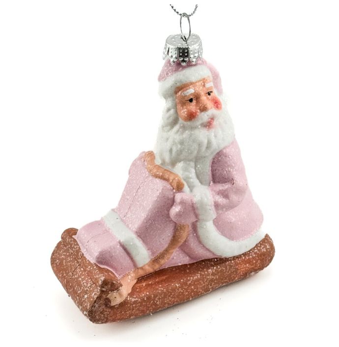Kerstbal hanger kerstman slee pastel