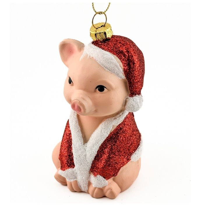 Kersthanger varkentje met kerstmuts