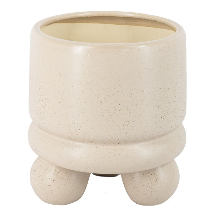 Aardewerk bloempot op bolpootjes zand 