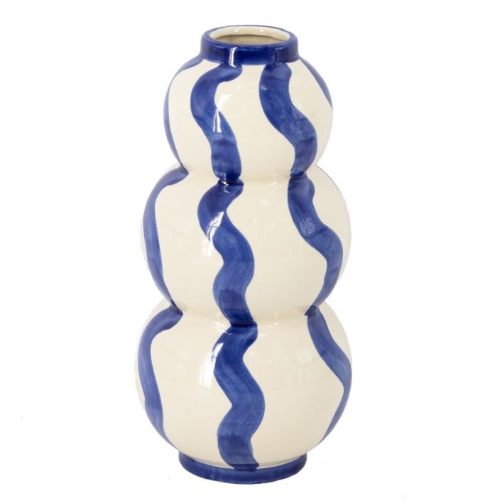 Aardewerk vaas lines blauw 