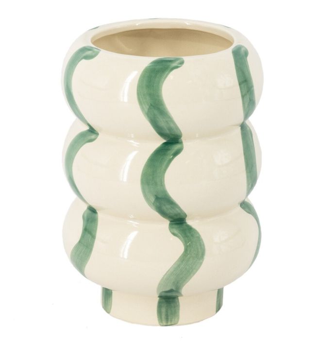 Aardewerk vaas lines groen